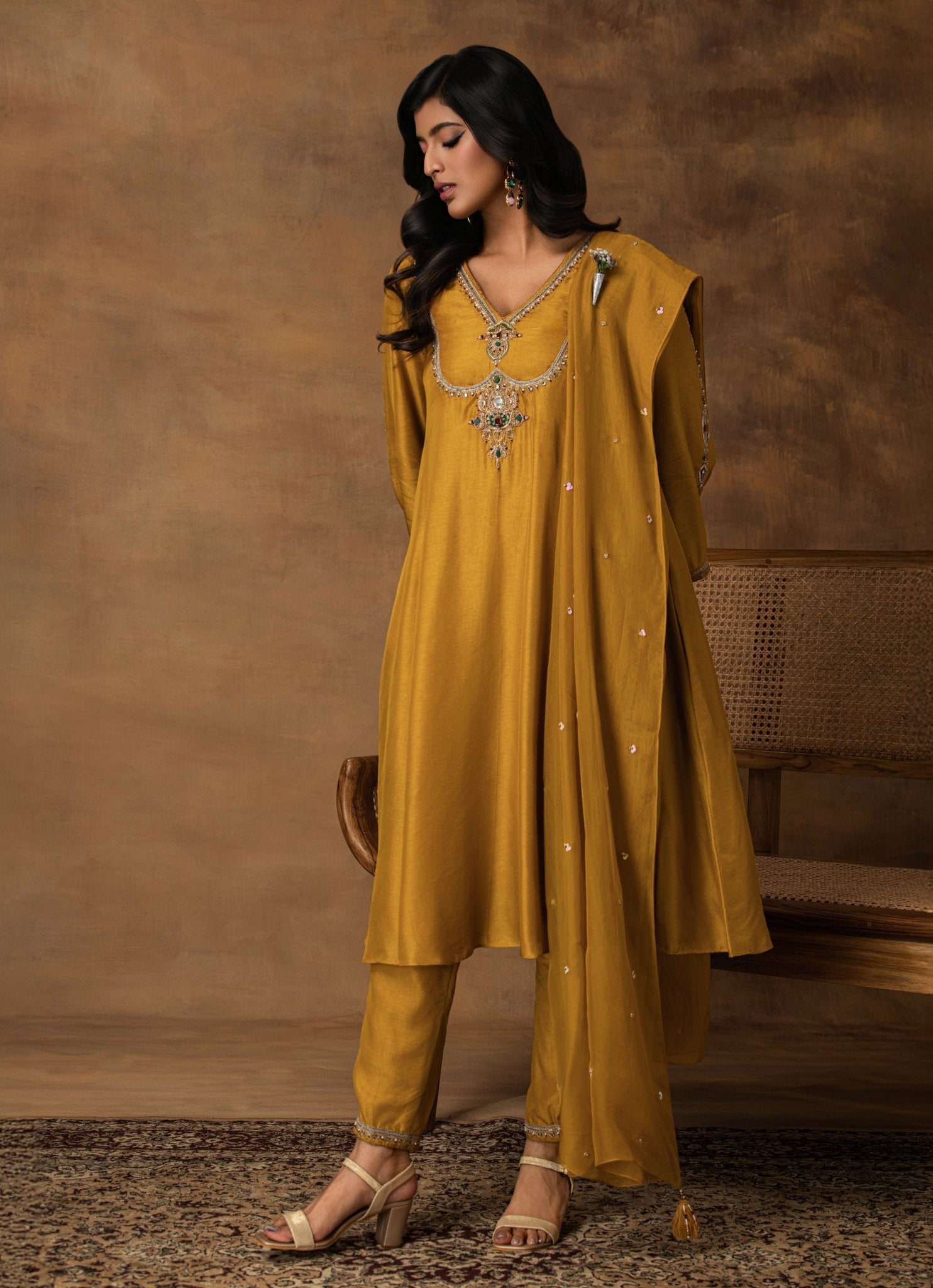 Golden Yellow Silk Kurta Set