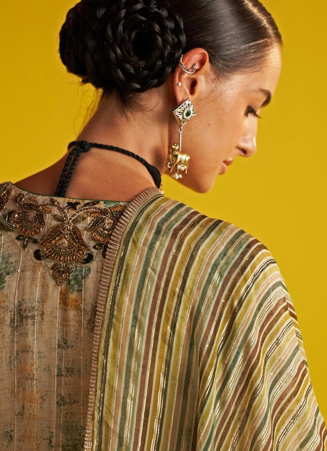 Green And Beige Embroidered Anarkali Set Studio Bagechaa - Fabilicious Fashion