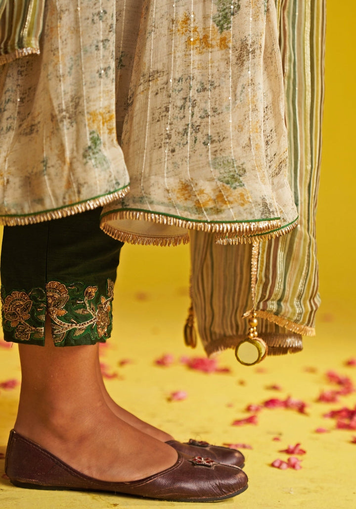 Green And Beige Embroidered Anarkali Set Studio Bagechaa - Fabilicious Fashion