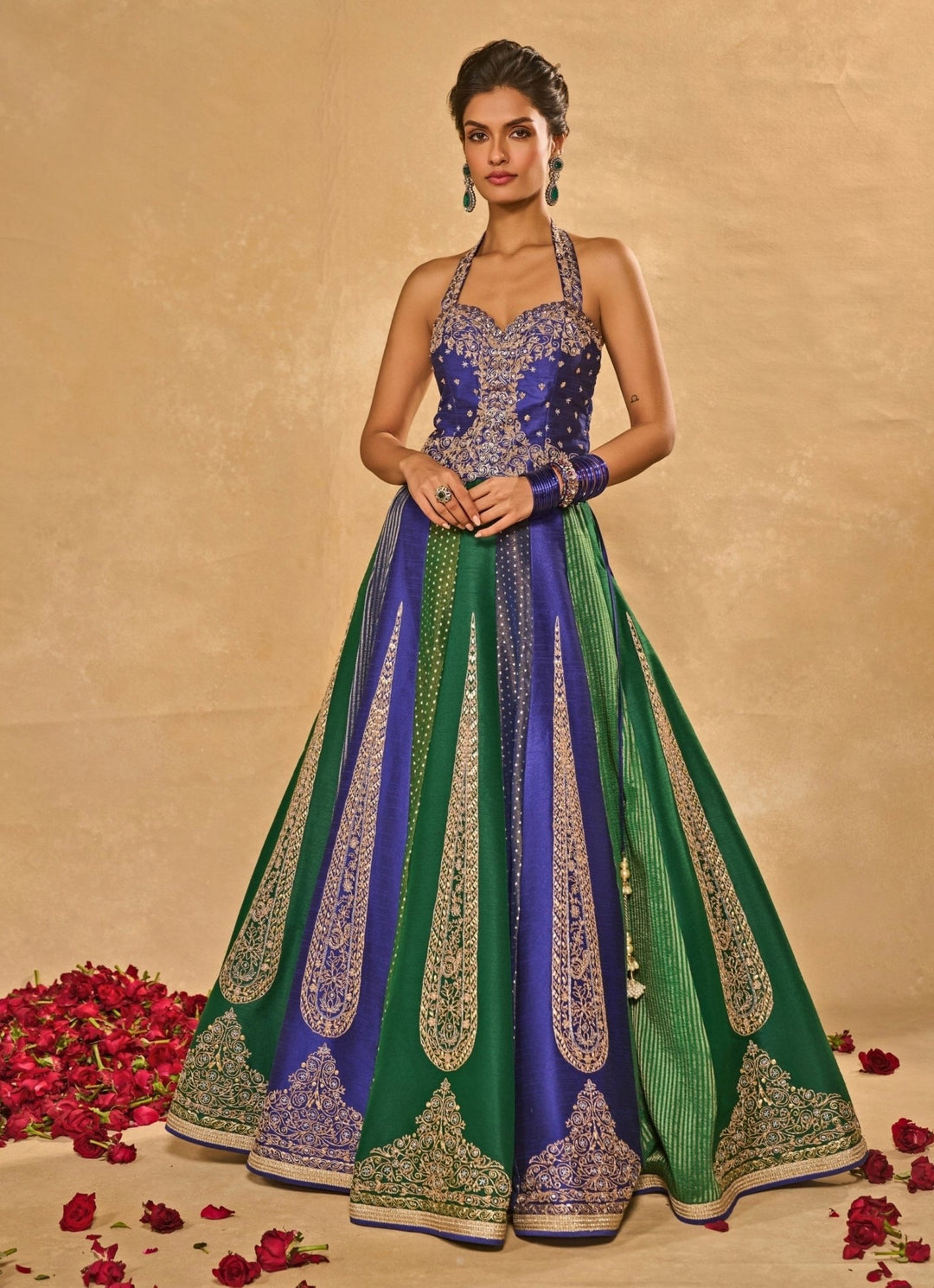 Green And Blue Dupion Silk Corset Lehenga Chamee & Palak - Fabilicious Fashion