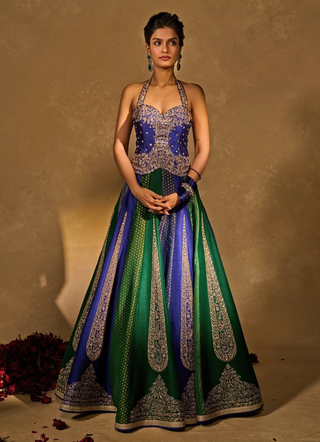 Green And Blue Dupion Silk Corset Lehenga Chamee & Palak - Fabilicious Fashion