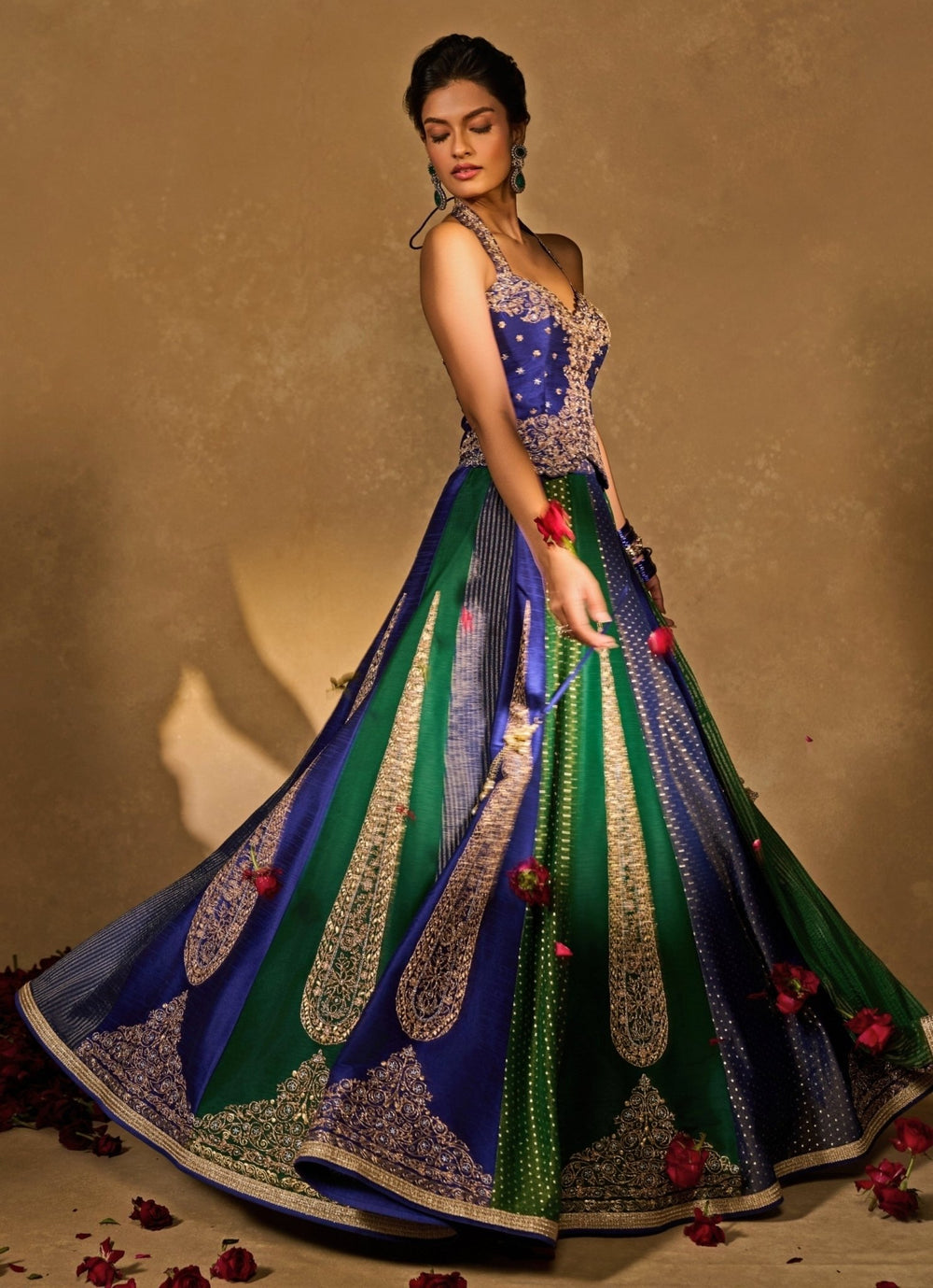 Green And Blue Dupion Silk Corset Lehenga Chamee & Palak - Fabilicious Fashion