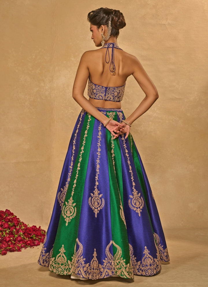 Chamee and Palak Green And Blue Dupion Silk LehengaFabilicious Fashion