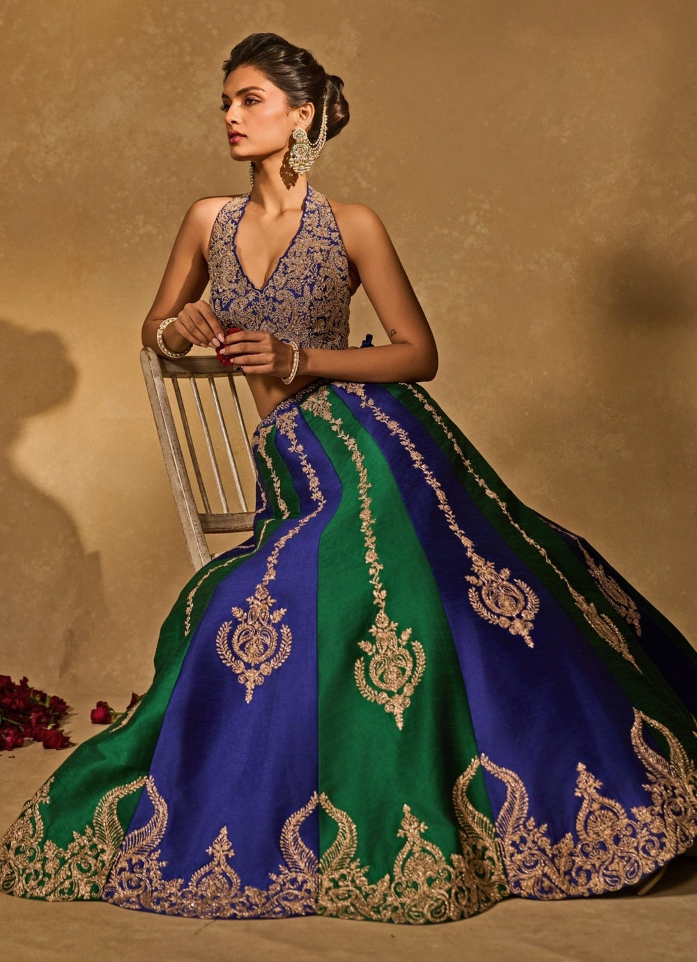 Chamee and Palak Green And Blue Dupion Silk LehengaFabilicious Fashion