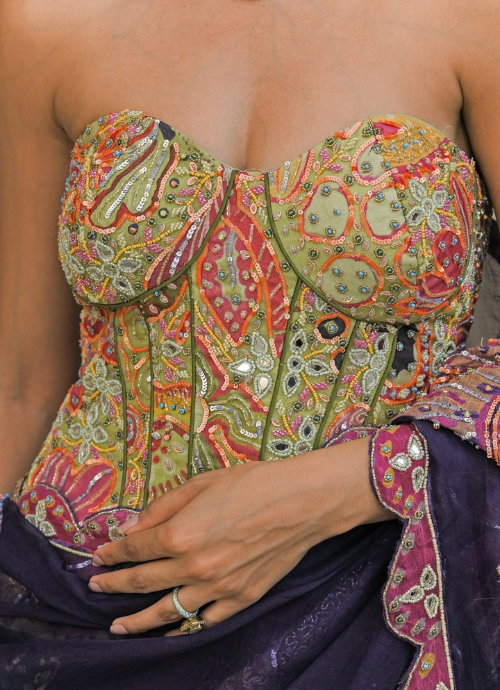 Juhi Bengani Green And Blue Organza Saree With CorsetFabilicious Fashion