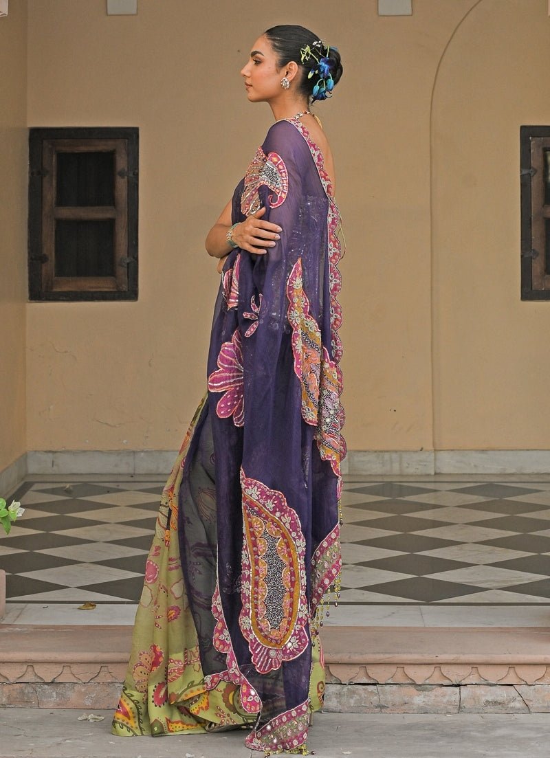 Juhi Bengani Green And Blue Organza Saree With CorsetFabilicious Fashion