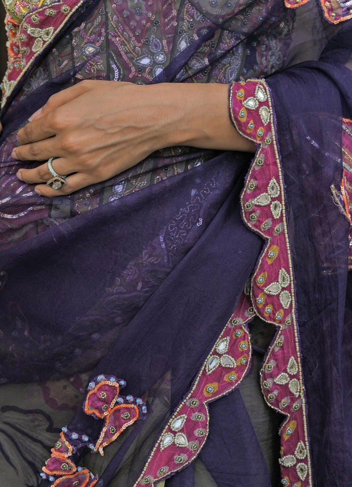 Juhi Bengani Green And Blue Organza Saree With CorsetFabilicious Fashion