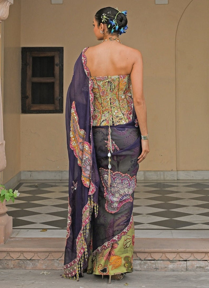 Juhi Bengani Green And Blue Organza Saree With CorsetFabilicious Fashion