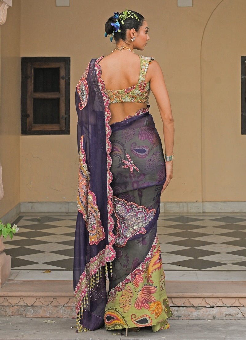 Green And Blue Organza Saree Juhi Bengani - Fabilicious Fashion