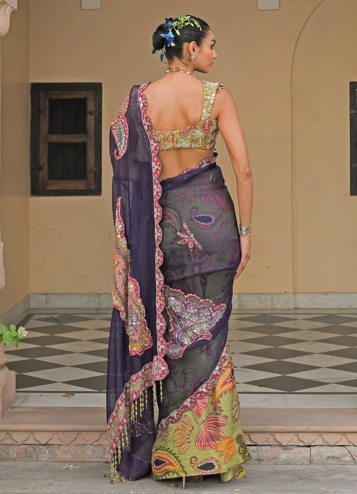 Green And Blue Organza Saree Juhi Bengani - Fabilicious Fashion
