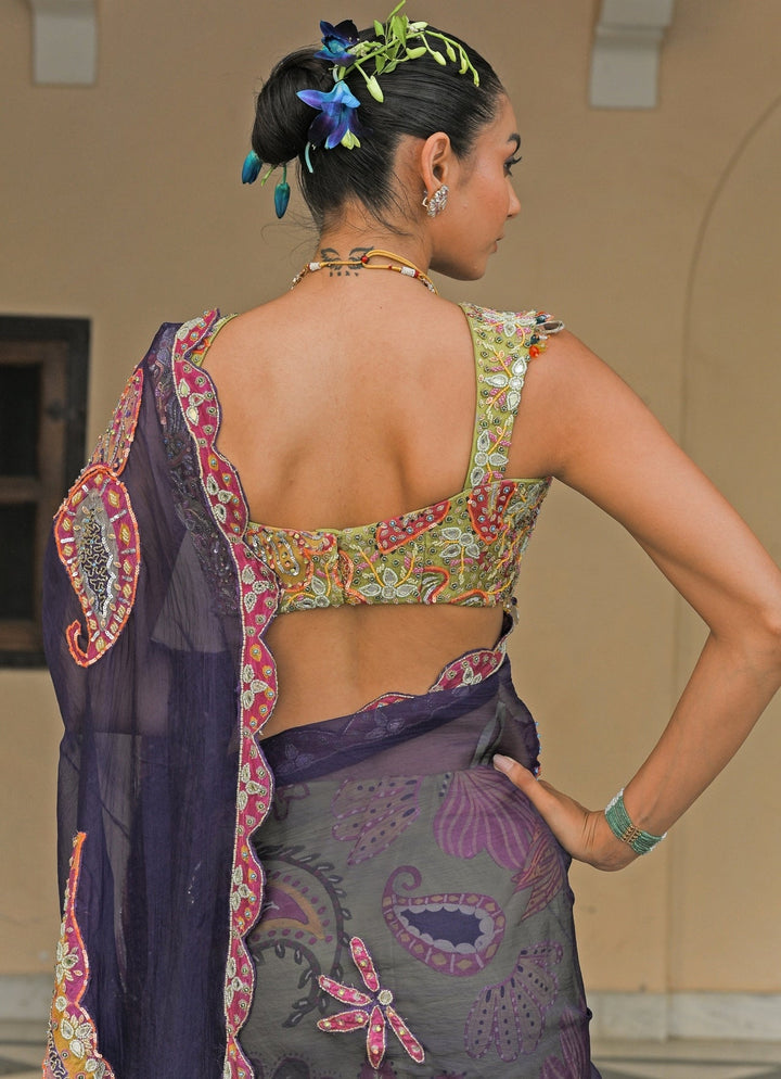 Green And Blue Organza Saree Juhi Bengani - Fabilicious Fashion