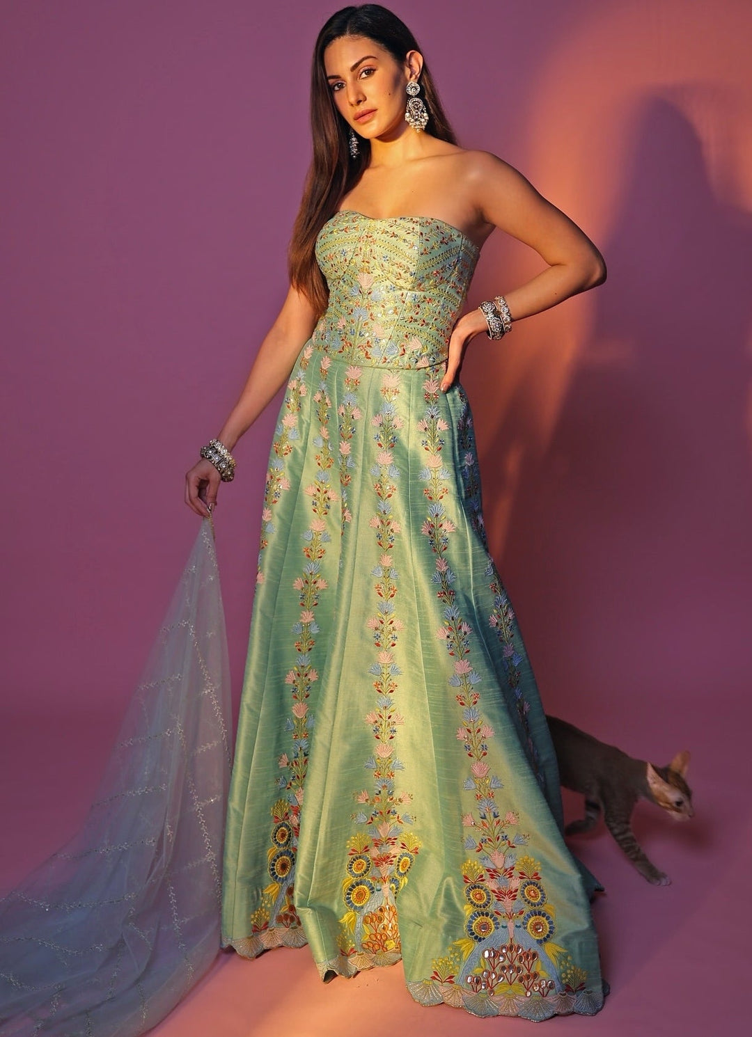 Green And Blue Silk Corset Pants Set Chamee and Palak - Fabilicious Fashion