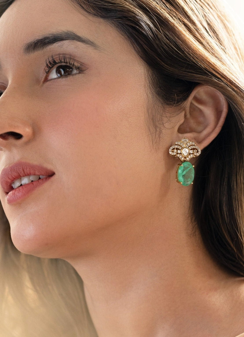 Do Taara Green And Gold Floral Polki EarringsFabilicious Fashion