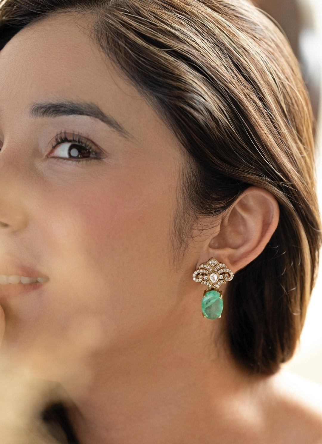 Do Taara Green And Gold Floral Polki EarringsFabilicious Fashion