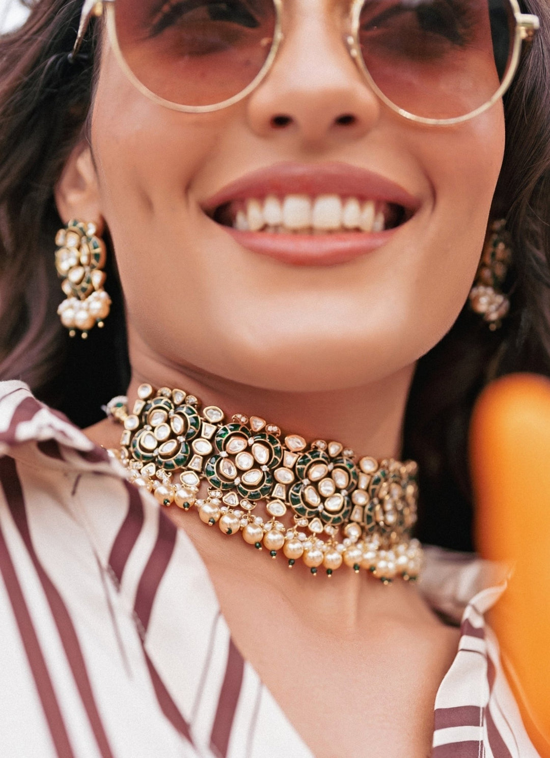 Zevar by Geeta Green And Gold Kundan Choker SetFabilicious Fashion