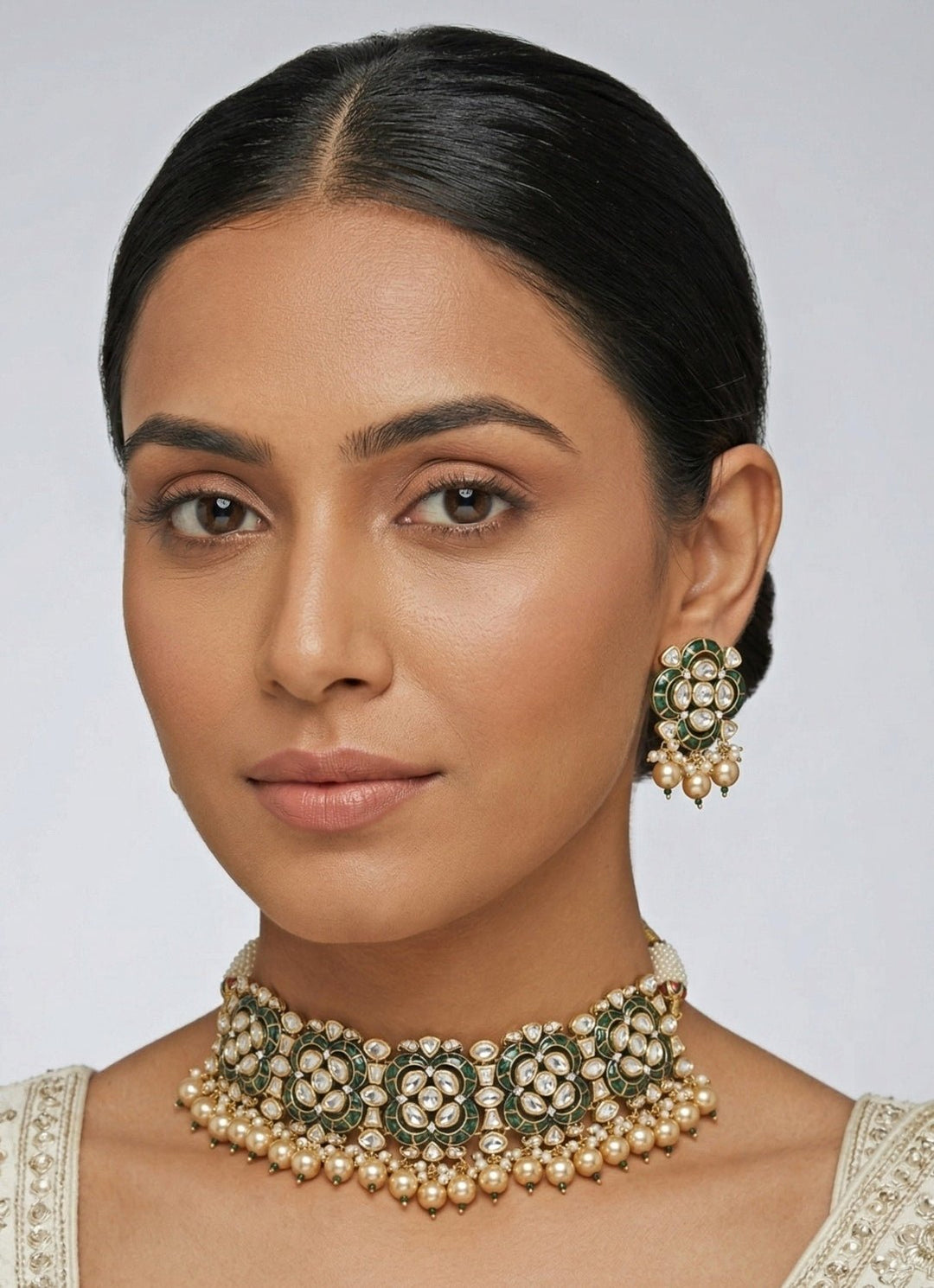 Zevar by Geeta Green And Gold Kundan Choker SetFabilicious Fashion