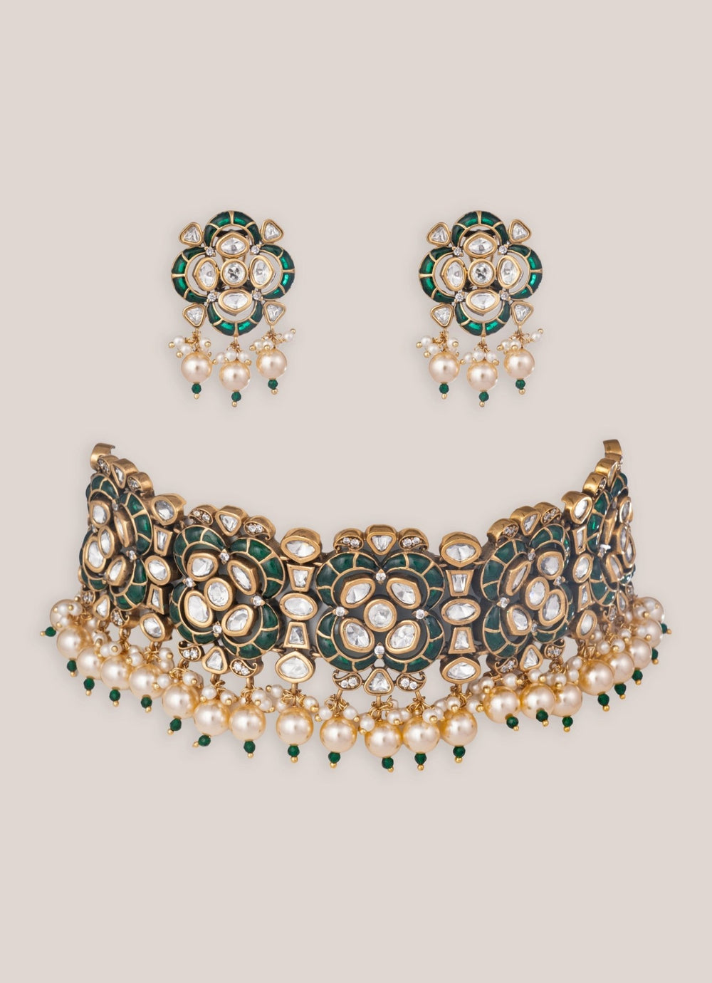 Zevar by Geeta Green And Gold Kundan Choker SetFabilicious Fashion