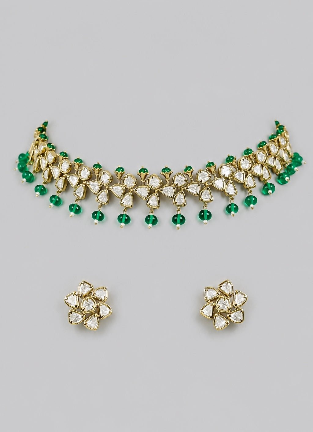 Zevar by Geeta Green And Gold Kundan Necklace SetFabilicious Fashion