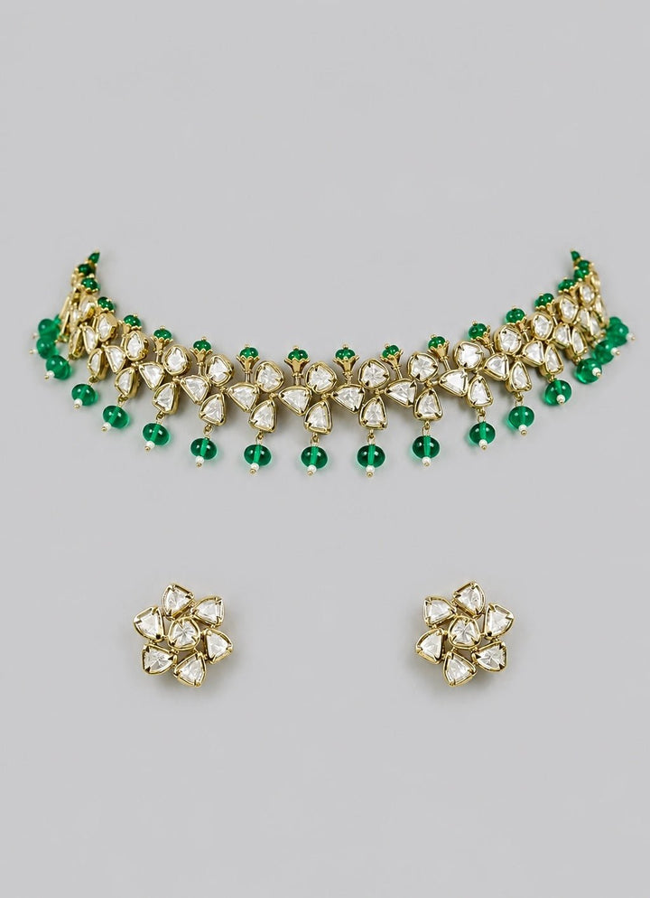 Zevar by Geeta Green And Gold Kundan Necklace SetFabilicious Fashion