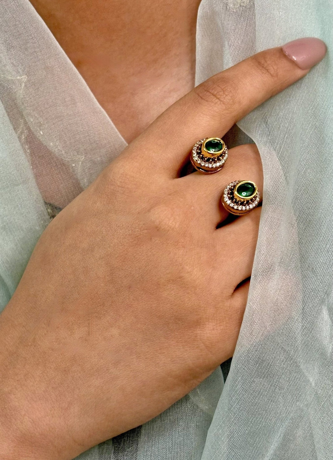 Naymee Green And Gold Kundan RingFabilicious Fashion