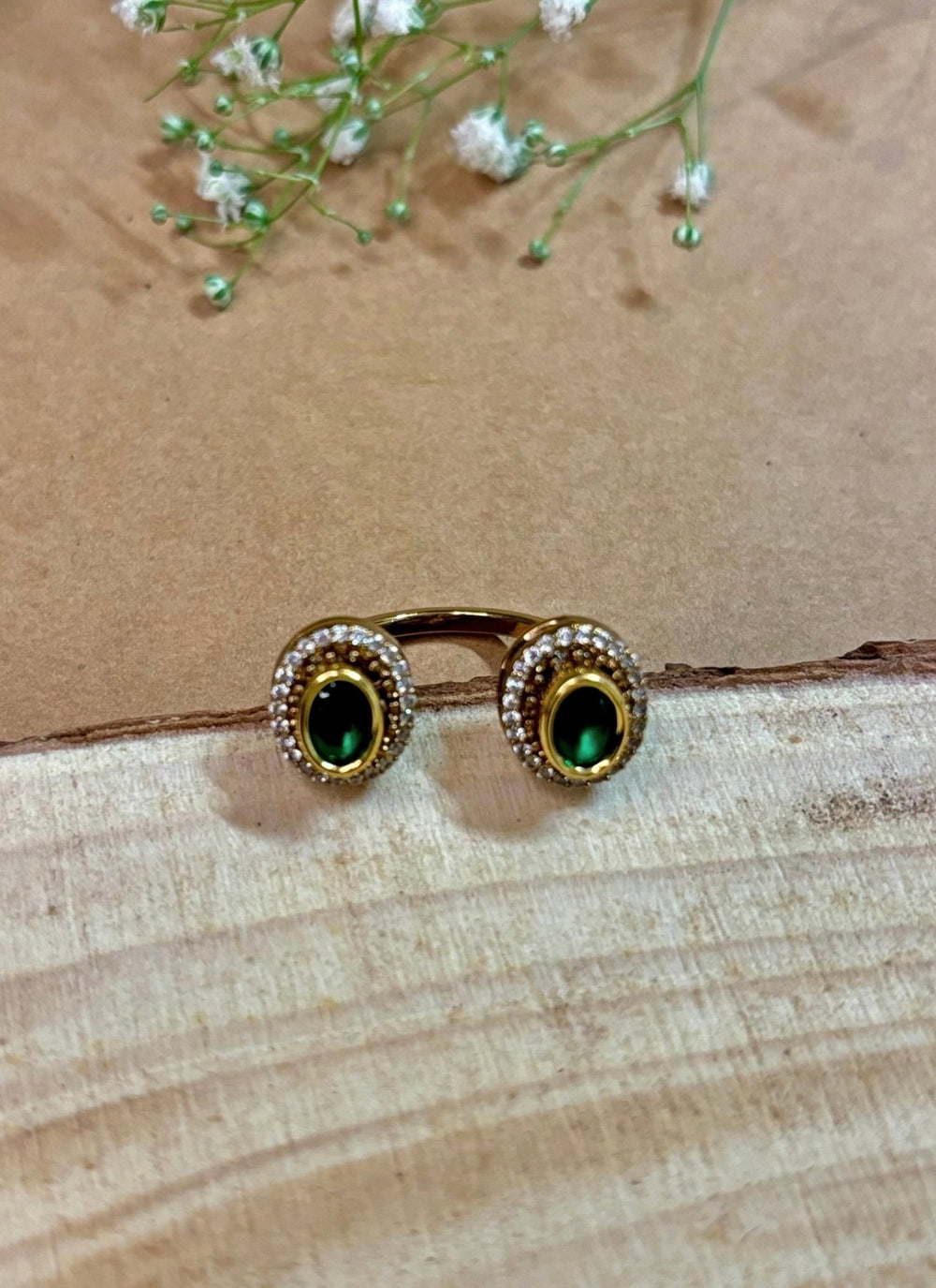 Naymee Green And Gold Kundan RingFabilicious Fashion