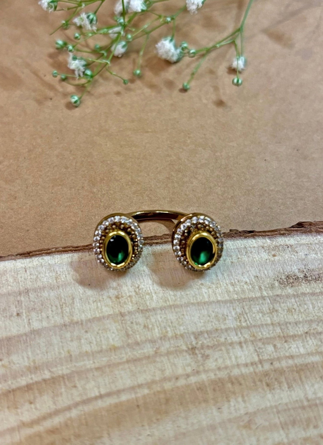 Naymee Green And Gold Kundan RingFabilicious Fashion