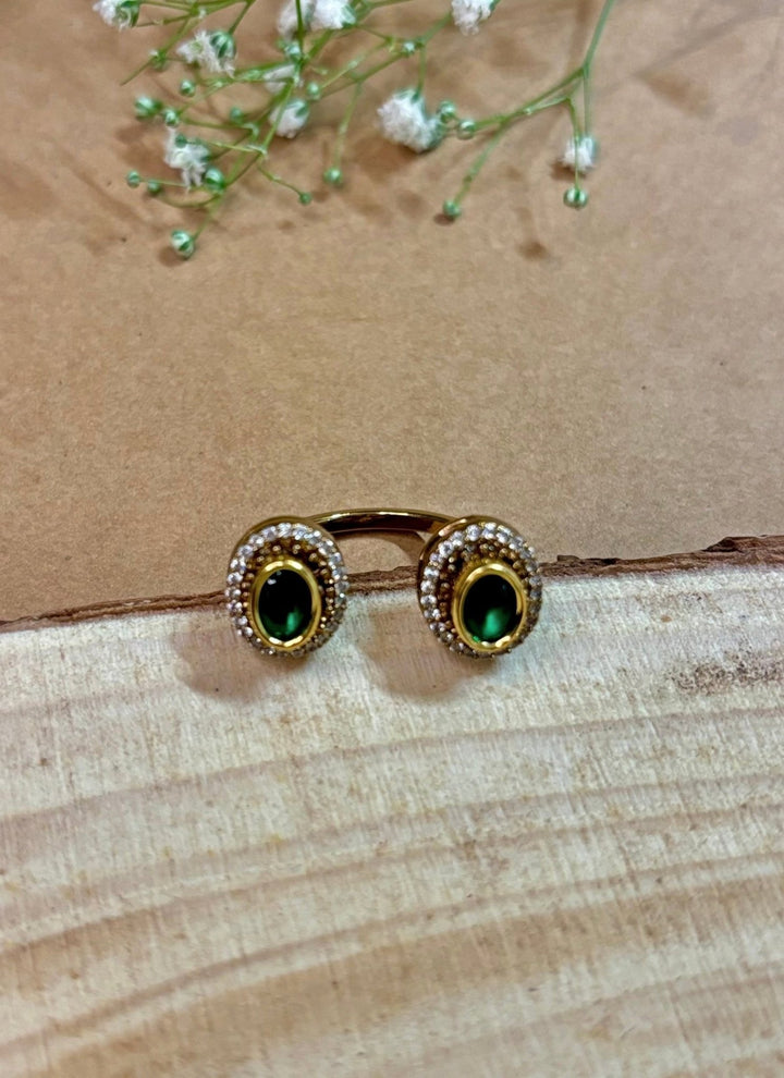 Naymee Green And Gold Kundan RingFabilicious Fashion