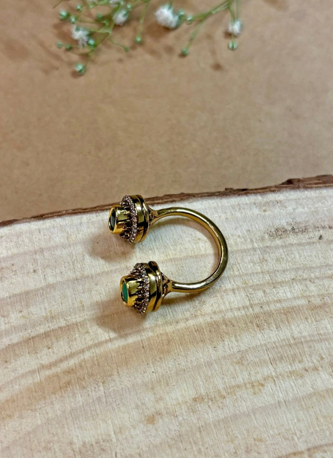 Naymee Green And Gold Kundan RingFabilicious Fashion