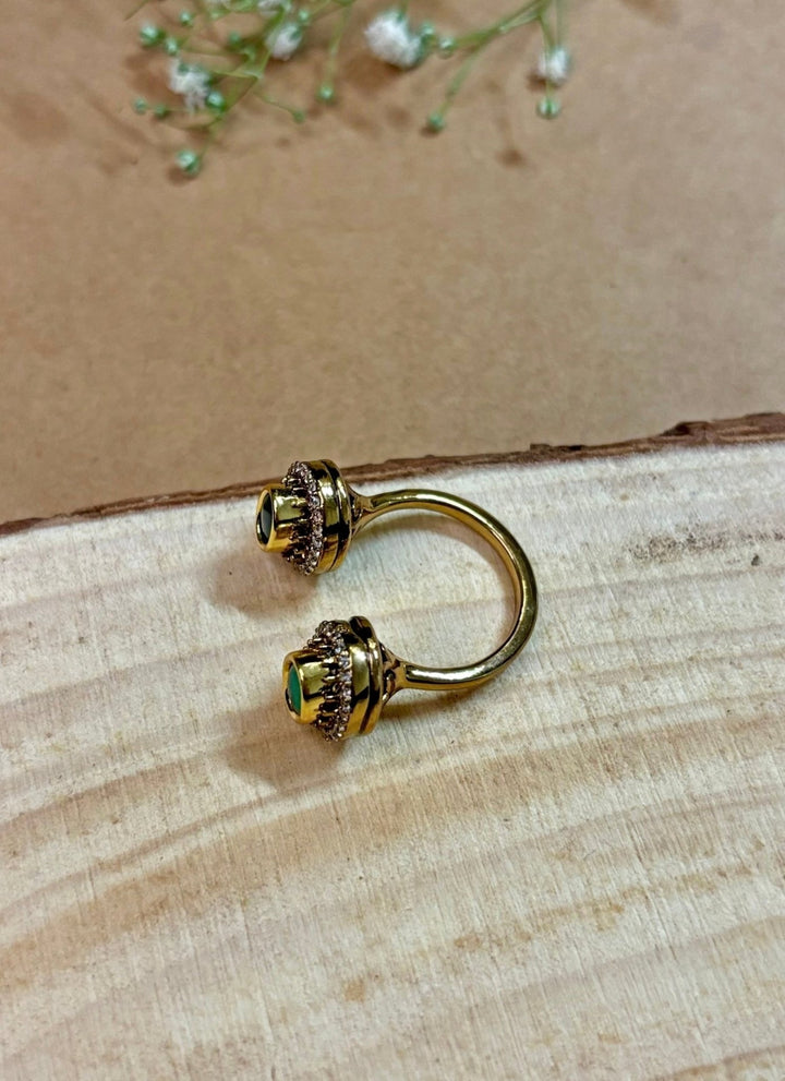 Naymee Green And Gold Kundan RingFabilicious Fashion