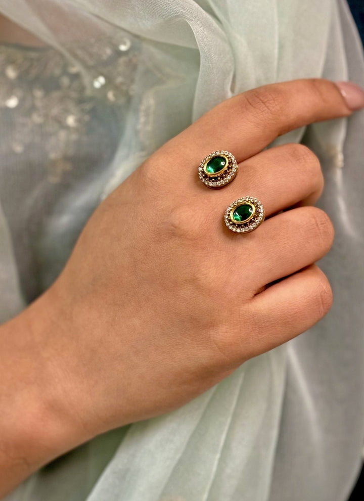 Naymee Green And Gold Kundan RingFabilicious Fashion