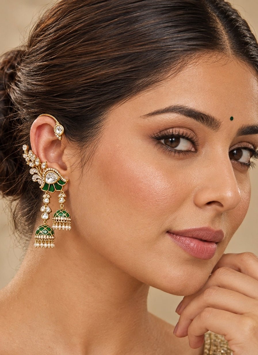 Zevar by Geeta Green And Gold Meenakari EarcuffsFabilicious Fashion