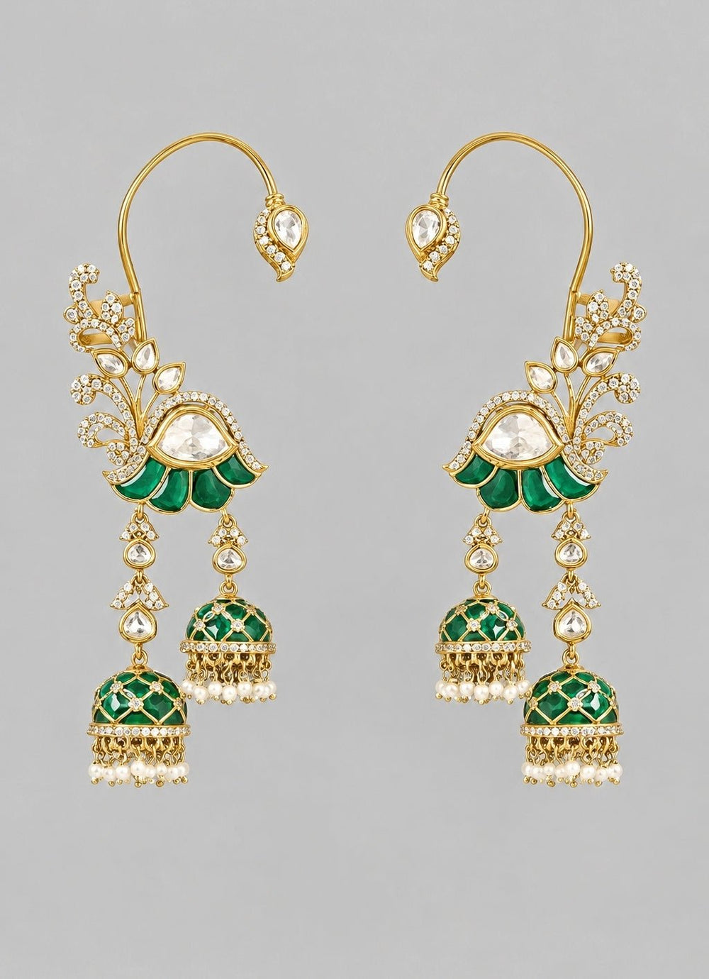 Zevar by Geeta Green And Gold Meenakari EarcuffsFabilicious Fashion