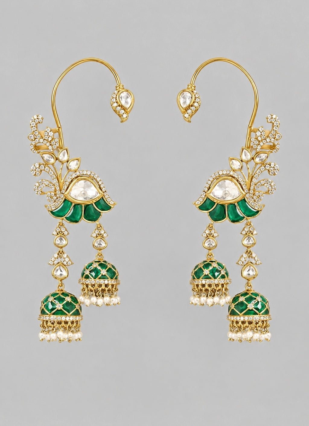Zevar by Geeta Green And Gold Meenakari EarcuffsFabilicious Fashion