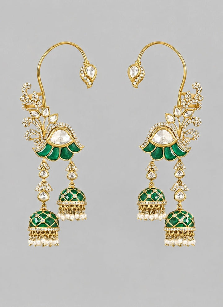 Zevar by Geeta Green And Gold Meenakari EarcuffsFabilicious Fashion
