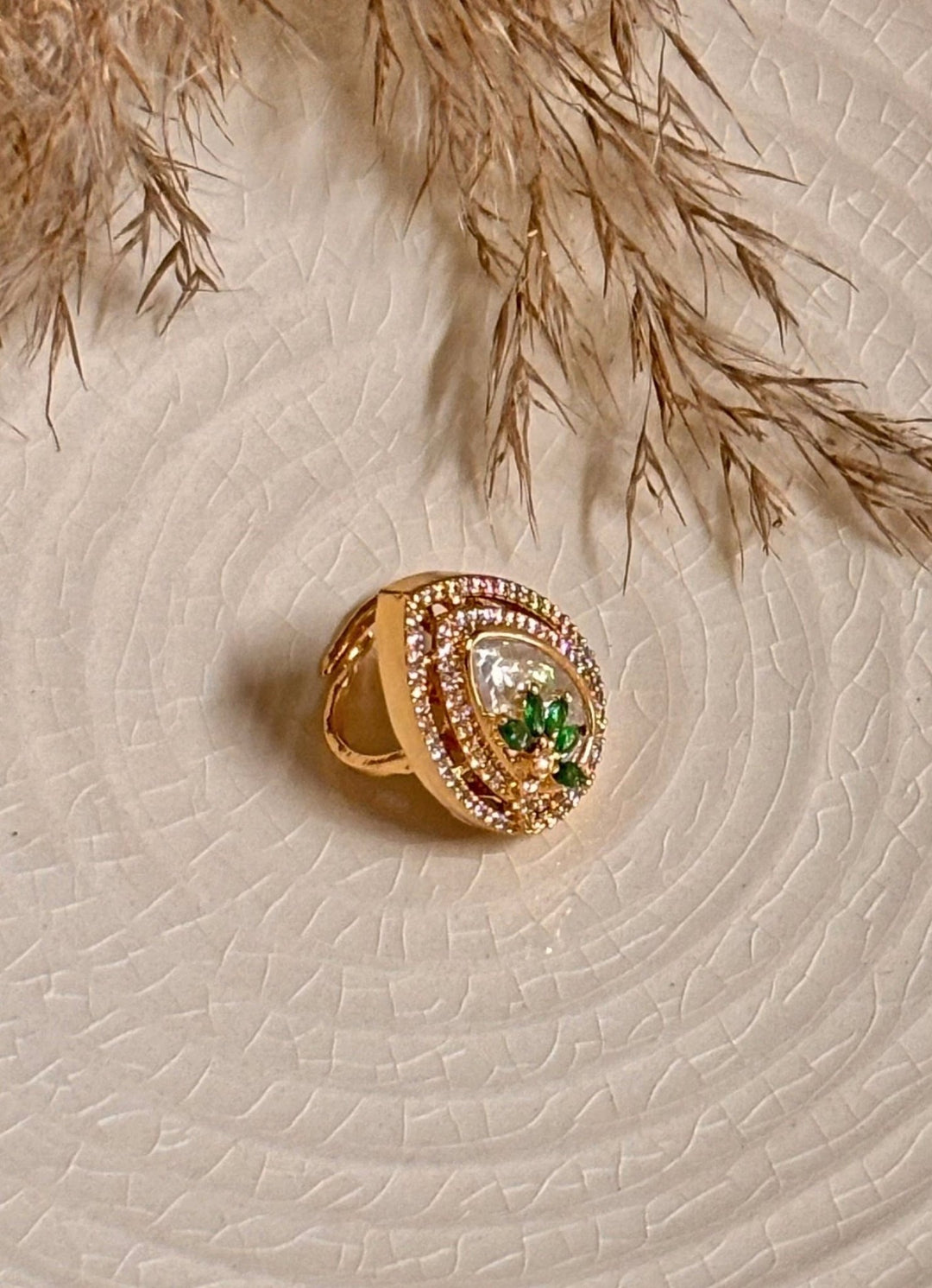 Naymee Green And Gold Teardrop RingFabilicious Fashion