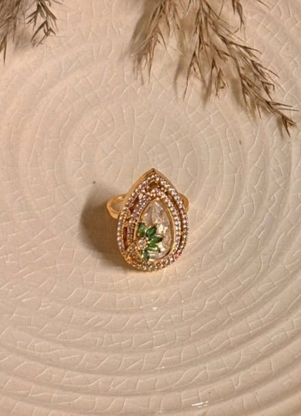 Naymee Green And Gold Teardrop RingFabilicious Fashion