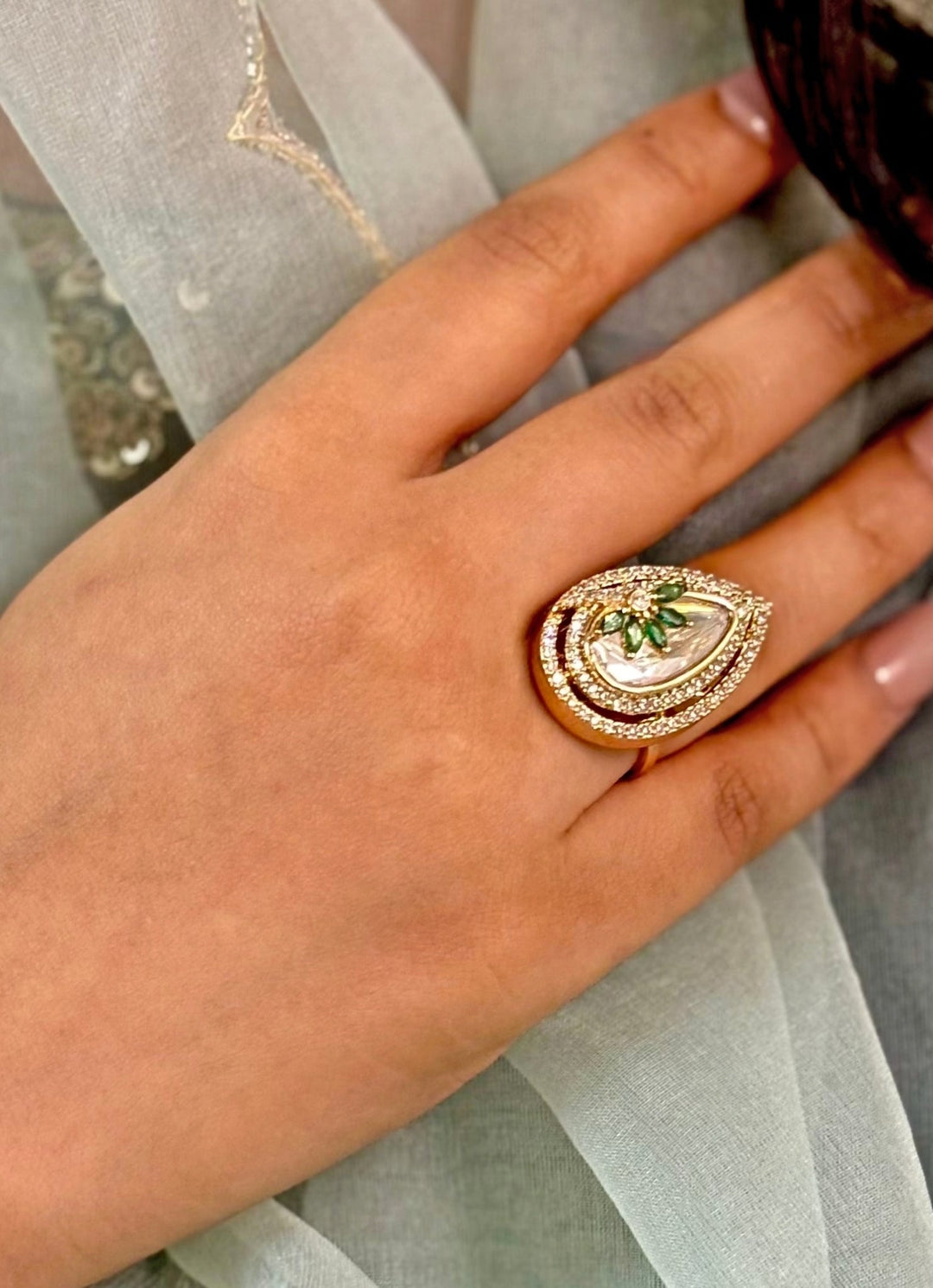 Naymee Green And Gold Teardrop RingFabilicious Fashion