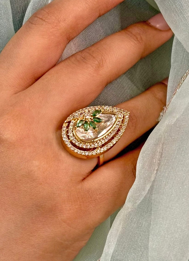 Naymee Green And Gold Teardrop RingFabilicious Fashion