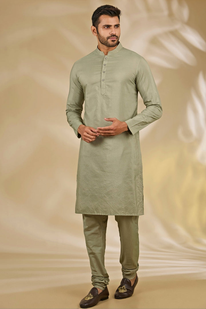 Manish Nagdeo Men Green and Grey Printed Cotton Silk Bundi SetFabilicious Fashion