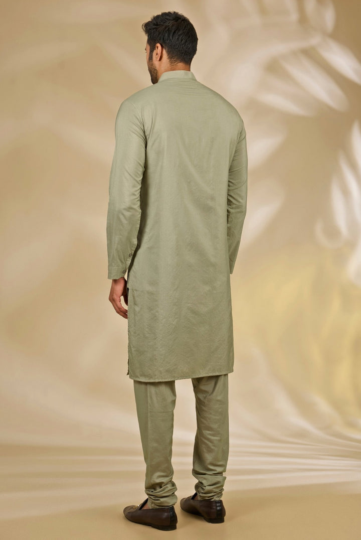 Manish Nagdeo Men Green and Grey Printed Cotton Silk Bundi SetFabilicious Fashion