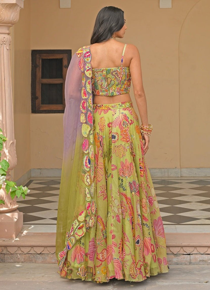 Juhi Bengani Green And Lavender Organza Corset Lehenga SetFabilicious Fashion