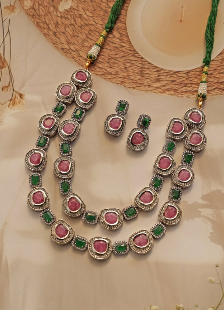 Do Taara Green And Lilac Purple Necklace SetFabilicious Fashion