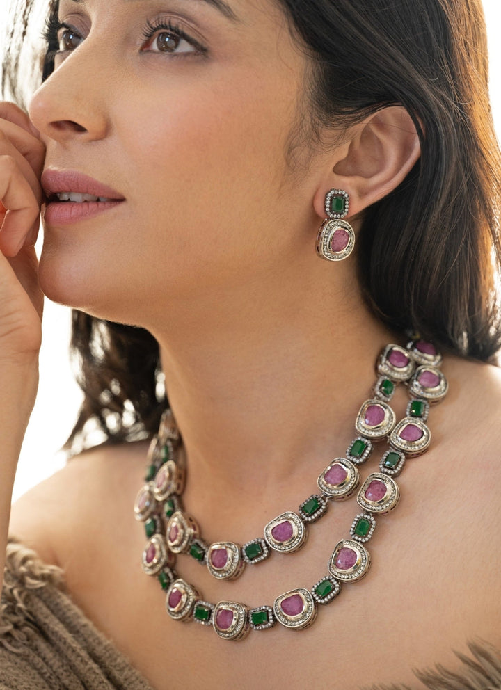 Do Taara Green And Lilac Purple Necklace SetFabilicious Fashion