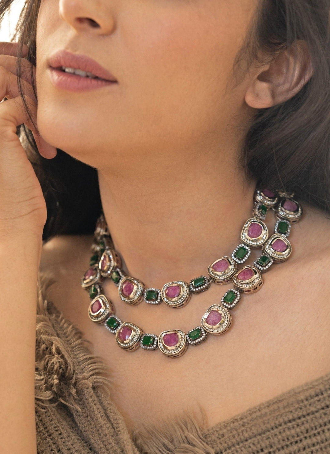 Do Taara Green And Lilac Purple Necklace SetFabilicious Fashion