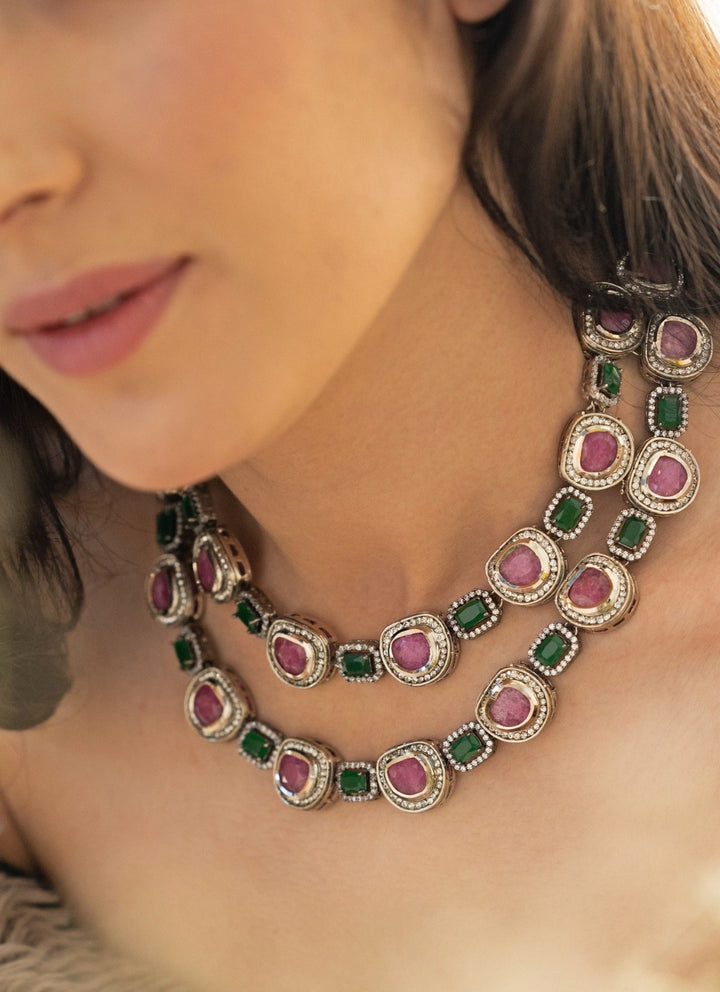 Do Taara Green And Lilac Purple Necklace SetFabilicious Fashion