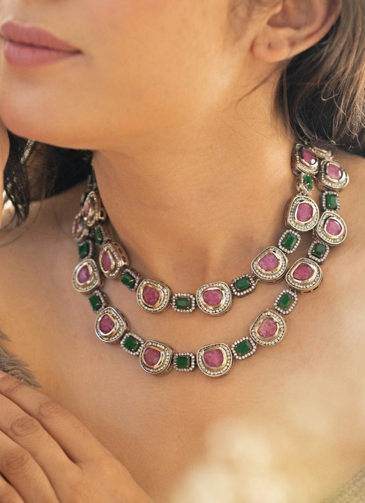 Do Taara Green And Lilac Purple Necklace SetFabilicious Fashion