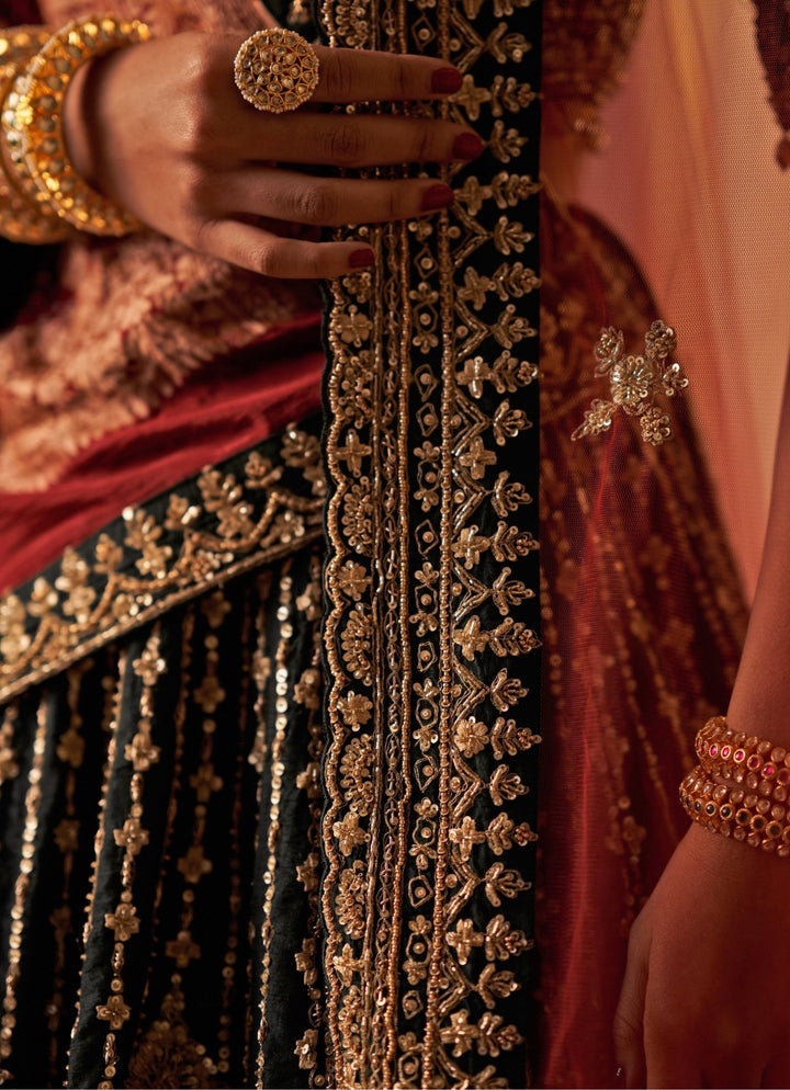 Angad Singh Green And Maroon Red Raw Silk Double Dupatta Lehenga SetFabilicious Fashion