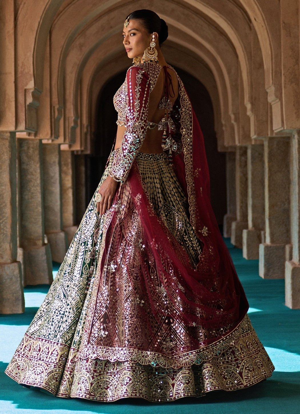 Angad Singh Green And Maroon Red Raw Silk Lehenga SetFabilicious Fashion