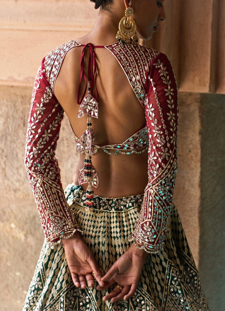 Angad Singh Green And Maroon Red Raw Silk Lehenga SetFabilicious Fashion