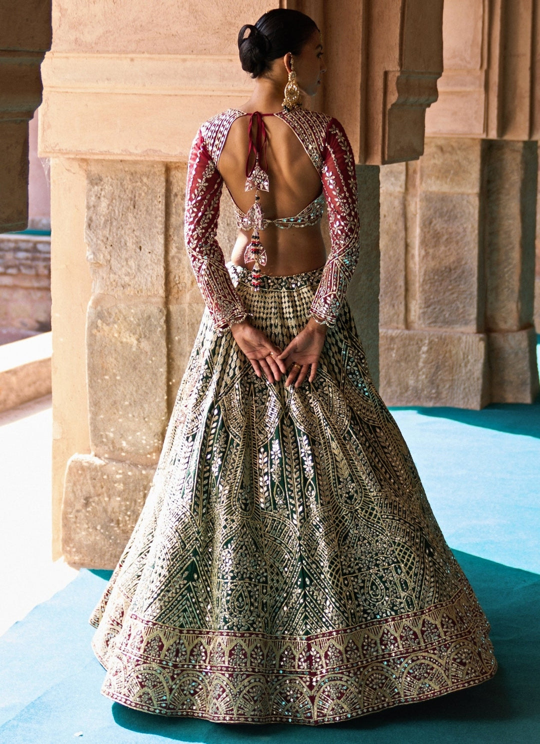 Angad Singh Green And Maroon Red Raw Silk Lehenga SetFabilicious Fashion